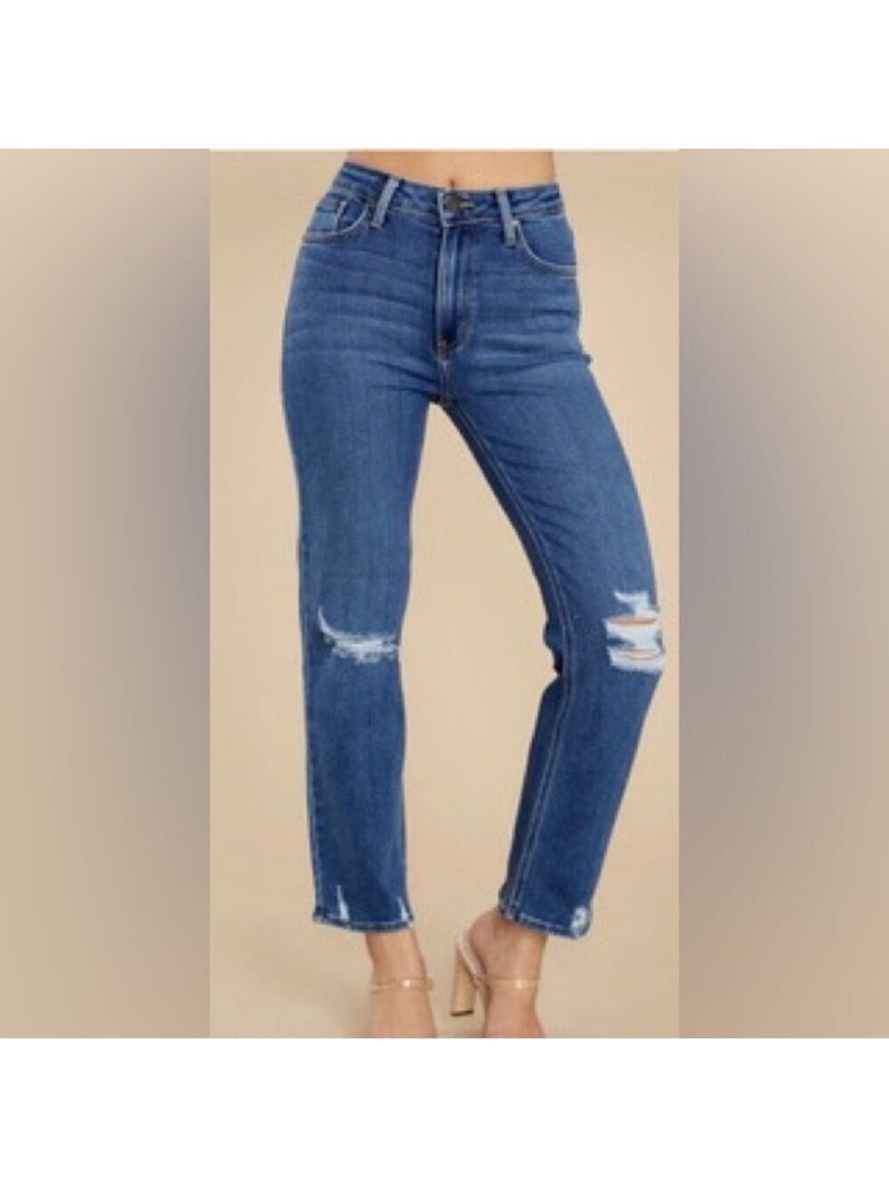 Just Black Denim High Rise Straight Leg Destroyed Details Jean